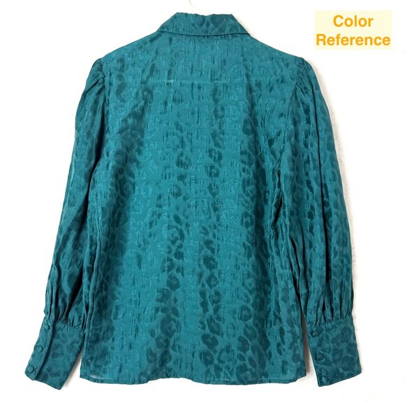 Guess Animal Print Satin Sheer Retro Balloon Sleeves Blouse Womens S Green Teal - Picture 4 of 9